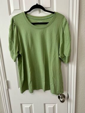 Lane Bryant Light Green Puff Sleeve Cotton Tee